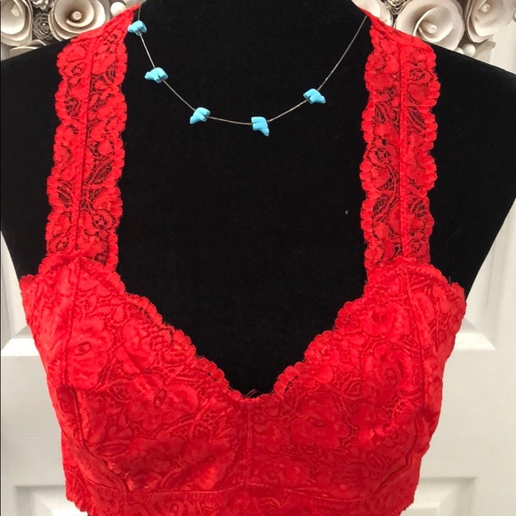 L&B Flower lace detail bralette lace back - Red - Picture 5 of 8